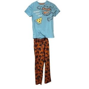 Midnight Pizza Ninja Pajamas Kids Blue Orange Monster 2 Piece Sleepwear Set